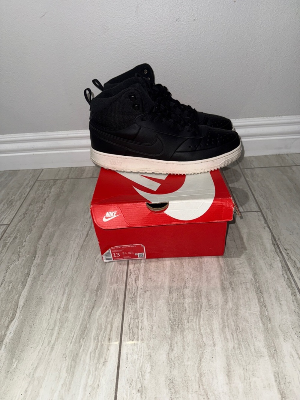 Nike Court Vision High-Top Sneakers with White Sole (with box)